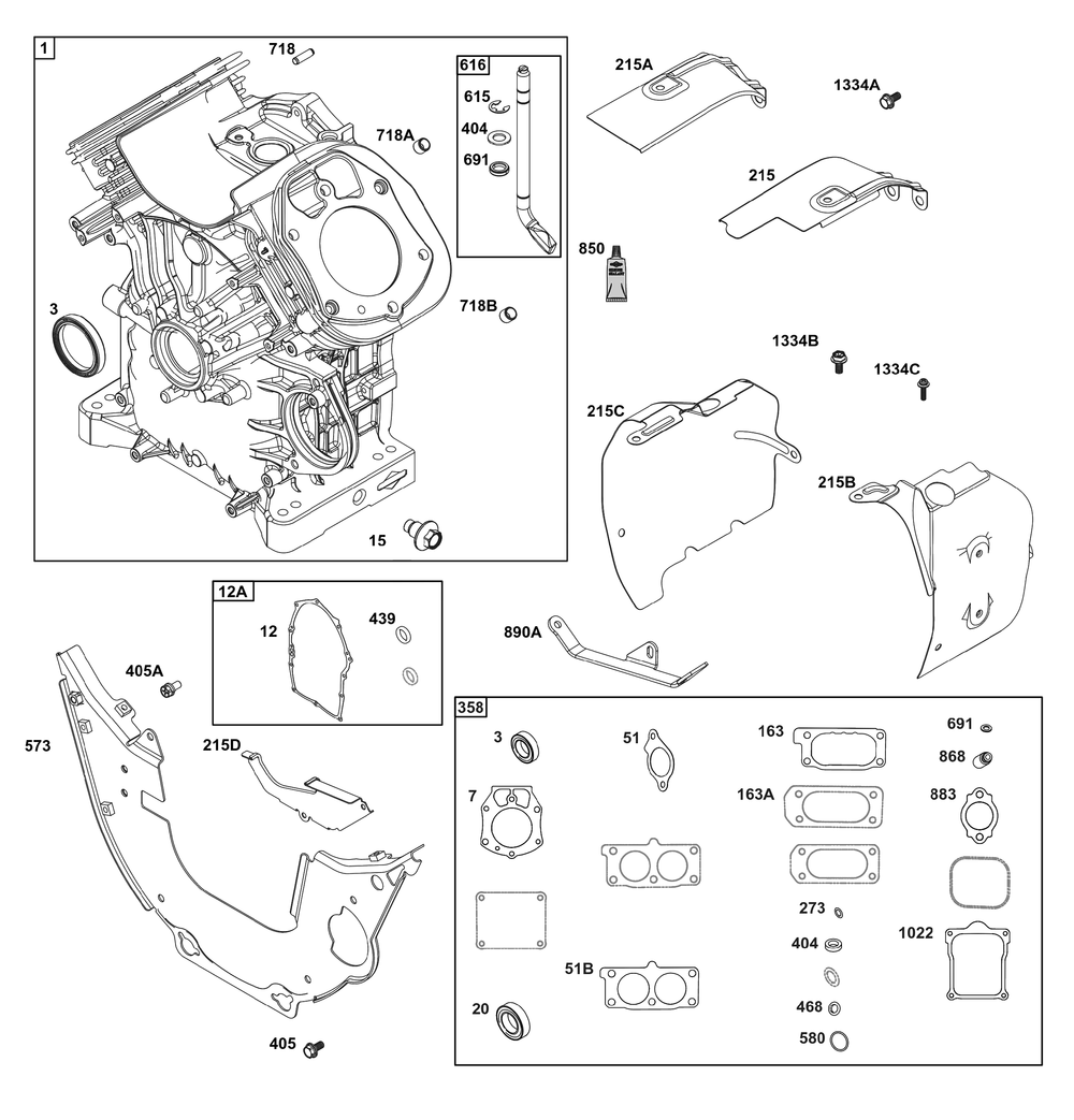 Cylinder Group Diagram and Parts List for 613477-0283-J1 400000 - 699999 Briggs and Stratton Engine
